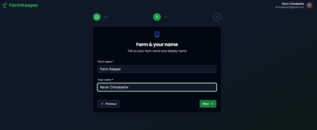 FarmKeeper Google first-time onboarding (step 2)