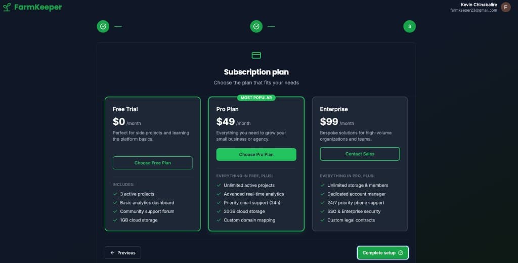 FarmKeeper Google first-time onboarding (step 3)